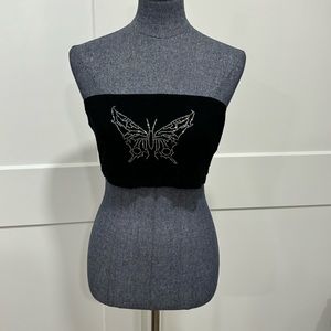 shein butterfly rhinestone tube top
